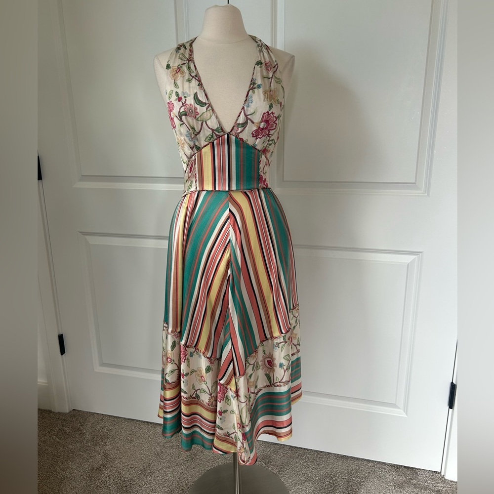 BURNING TORCH size S Calvert Midi Halter Dress viscose silk